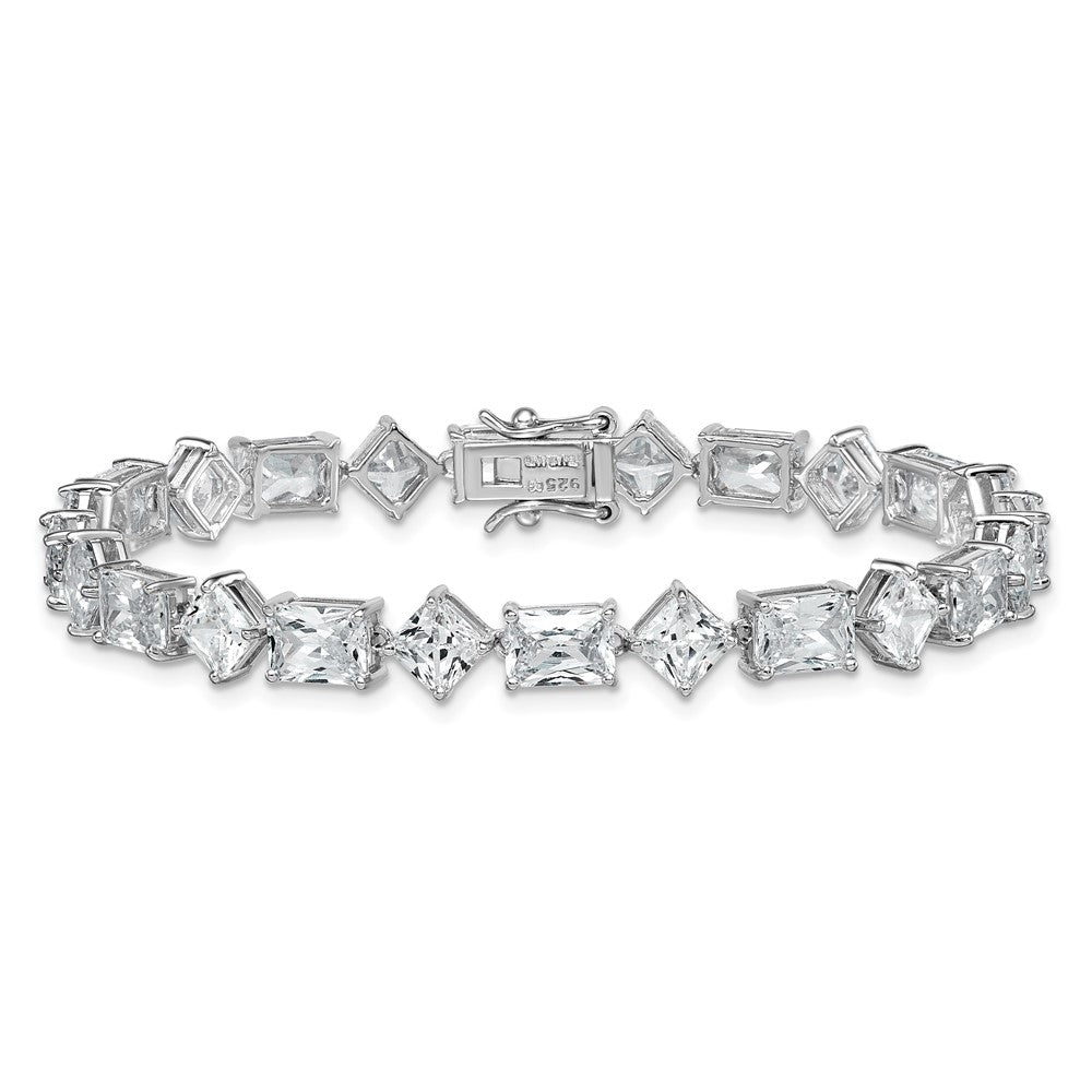 Shop Exclusive 7.25" Polished Sterling Silver Rhodium-Plated Bracelet, Stylish CZ