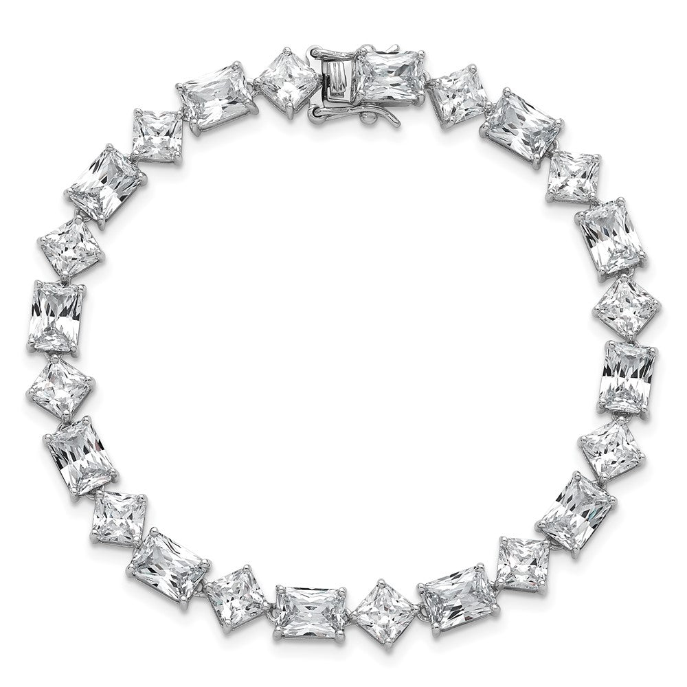 Shop Exclusive 7.25" Polished Sterling Silver Rhodium-Plated Bracelet, Stylish CZ