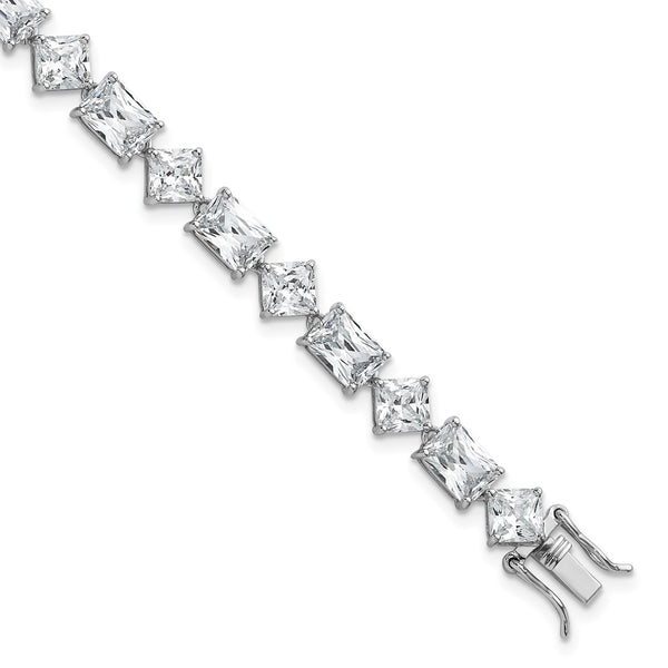7.25" Polished Sterling Silver Rhodium-Plated Bracelet, CZ