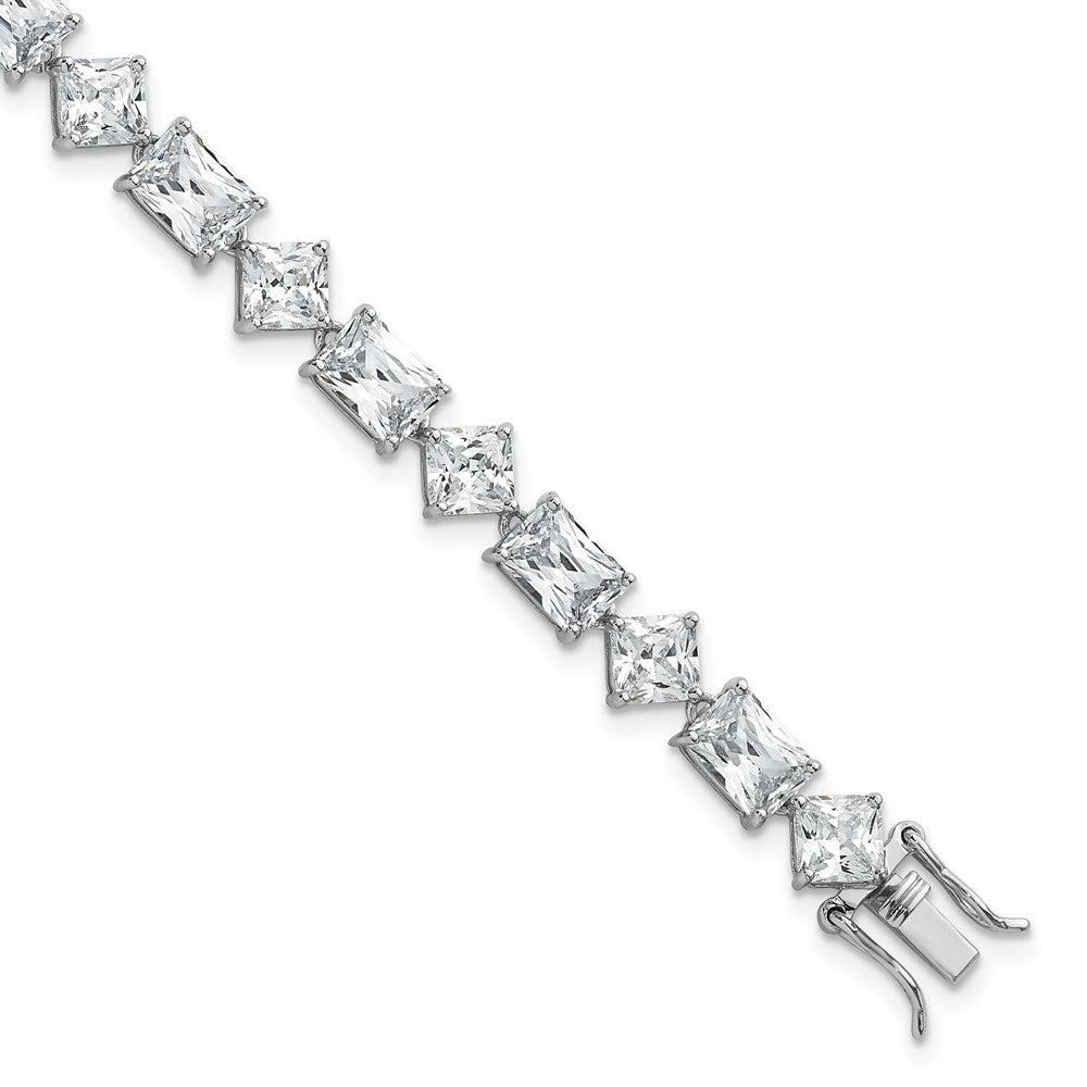 Shop Exclusive 7.25" Polished Sterling Silver Rhodium-Plated Bracelet, Stylish CZ