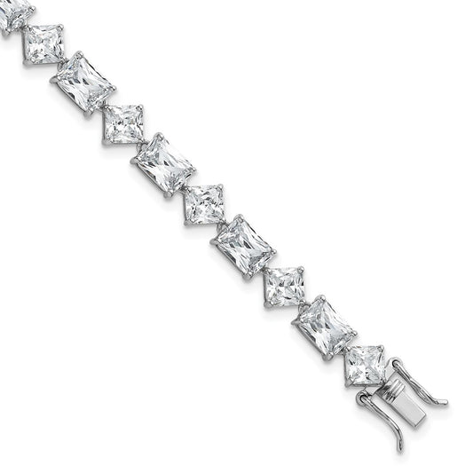Shop Exclusive 7.25" Polished Sterling Silver Rhodium-Plated Bracelet, Stylish CZ