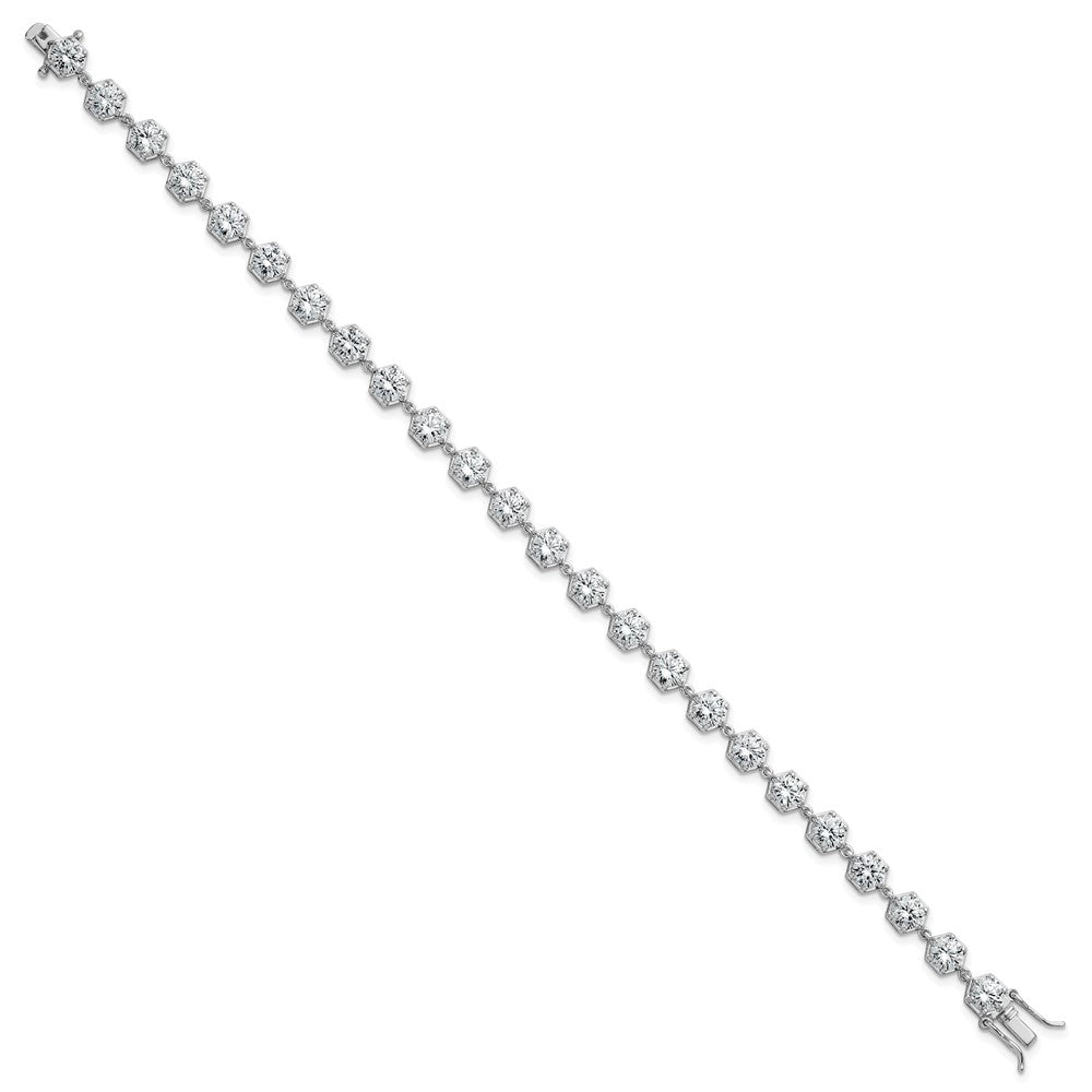 Shop Stylish 8-Inch Polished Round CZ Bracelet - 14K Rhodium-Plated Silver