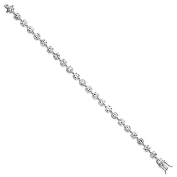 8-Inch Polished Round CZ Bracelet - 14K Rhodium-Plated Silver