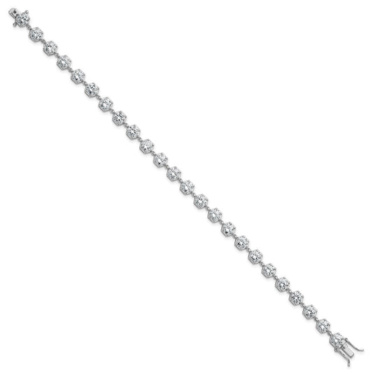 Shop Stylish 8-Inch Polished Round CZ Bracelet - 14K Rhodium-Plated Silver
