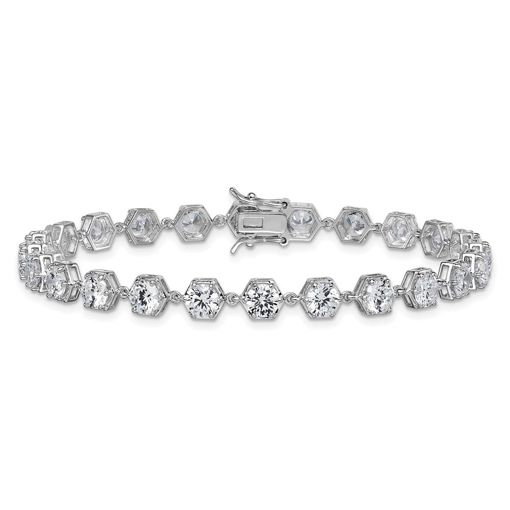 Shop Stylish 8-Inch Polished Round CZ Bracelet - 14K Rhodium-Plated Silver