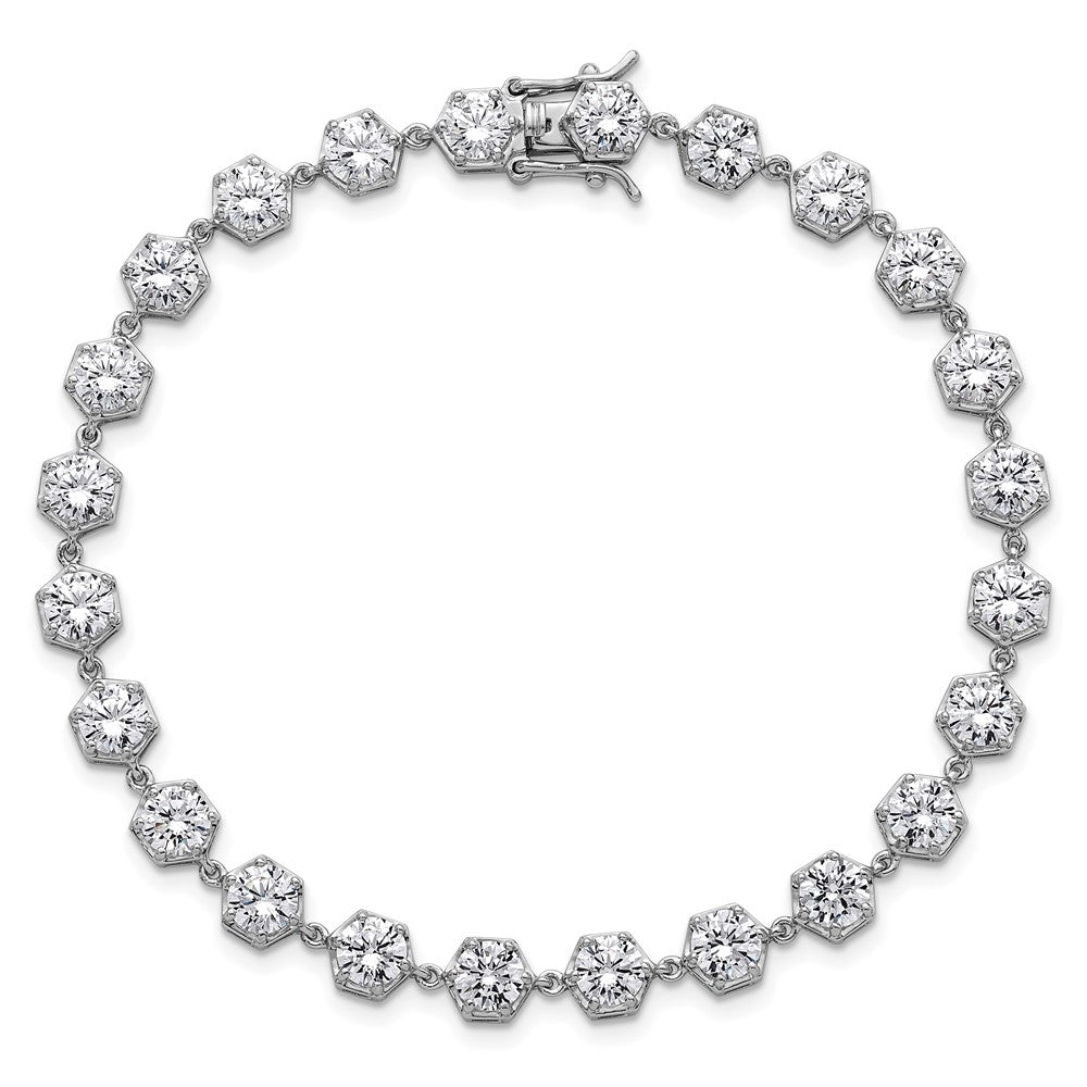 Shop Stylish 8-Inch Polished Round CZ Bracelet - 14K Rhodium-Plated Silver