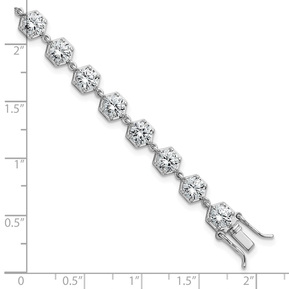 Shop Stylish 8-Inch Polished Round CZ Bracelet - 14K Rhodium-Plated Silver