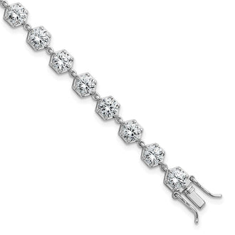 Shop Stylish 8-Inch Polished Round CZ Bracelet - 14K Rhodium-Plated Silver