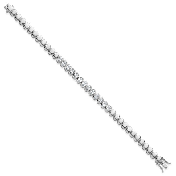 Polished Oval Bezel CZ Bracelet - 7.25" Rhodium-Plated Silver