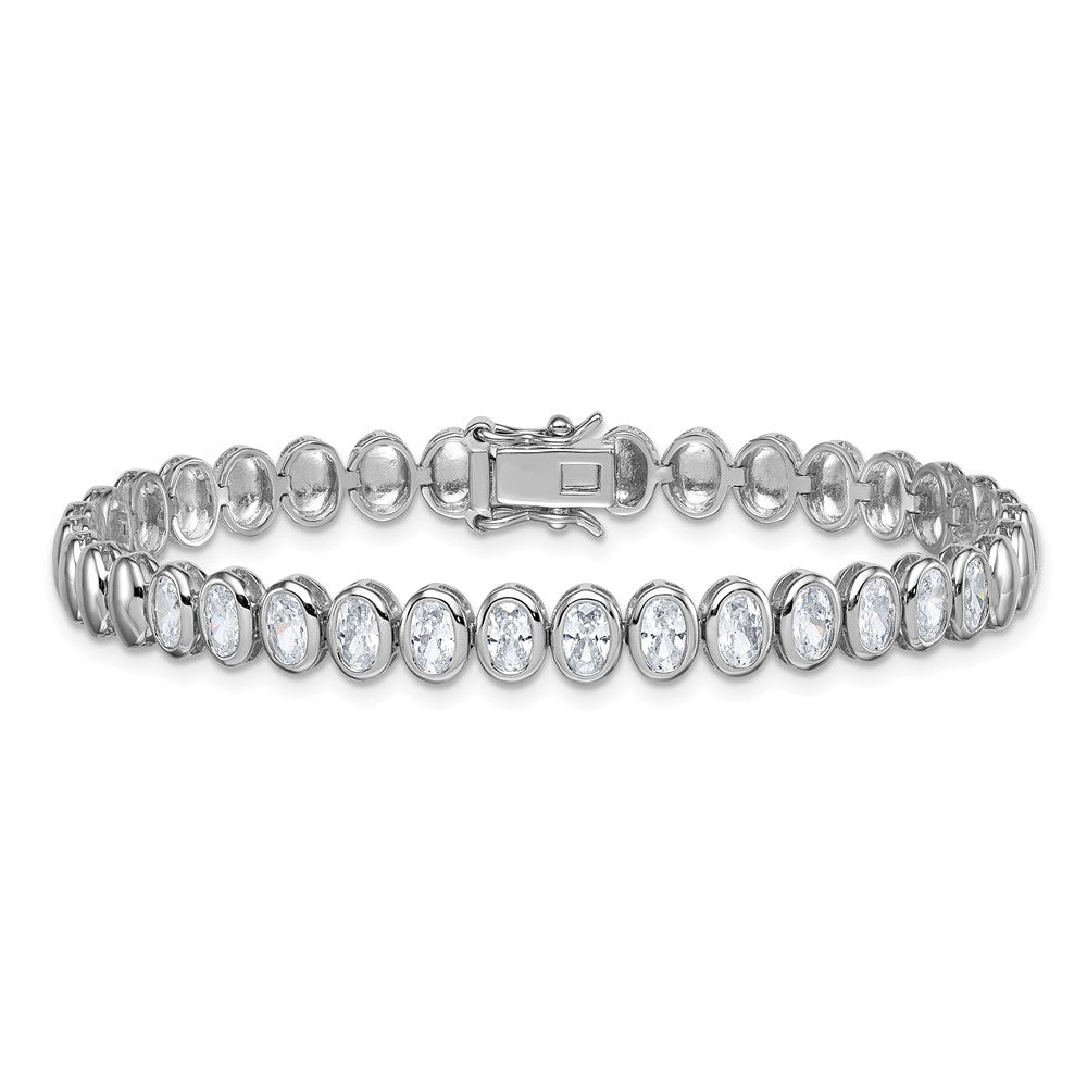 Shop Stylish Polished Oval Bezel CZ Bracelet - 7.25" in Rhodium-Plated Silver