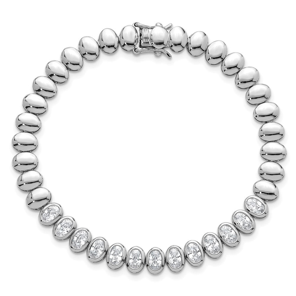 Shop Stylish Polished Oval Bezel CZ Bracelet - 7.25" in Rhodium-Plated Silver