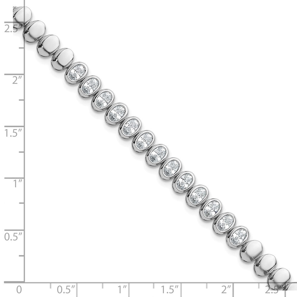 Shop Stylish Polished Oval Bezel CZ Bracelet - 7.25" in Rhodium-Plated Silver