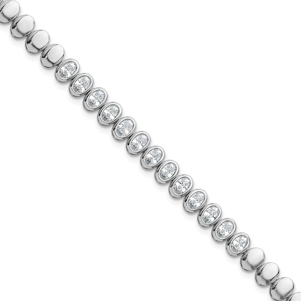 Shop Stylish Polished Oval Bezel CZ Bracelet - 7.25" in Rhodium-Plated Silver