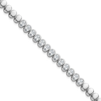 Shop Stylish Polished Oval Bezel CZ Bracelet - 7.25" in Rhodium-Plated Silver