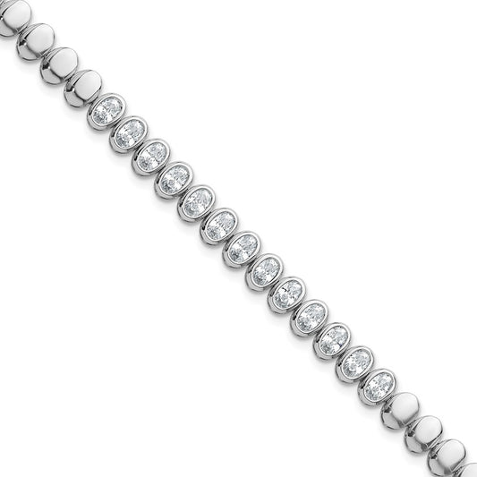 Shop Stylish Polished Oval Bezel CZ Bracelet - 7.25" in Rhodium-Plated Silver