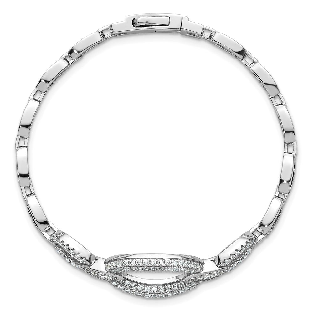 High-Quality Polished Sterling Silver CZ Oval Link Bracelet - 7 Inches, Stylish