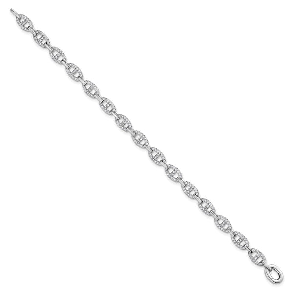 7.25" Polished Sterling Silver Anchor Bracelet - CZ