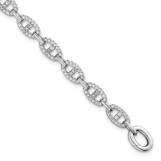High-Quality 7.25" Polished Sterling Silver Anchor Bracelet | Stylish CZ Design