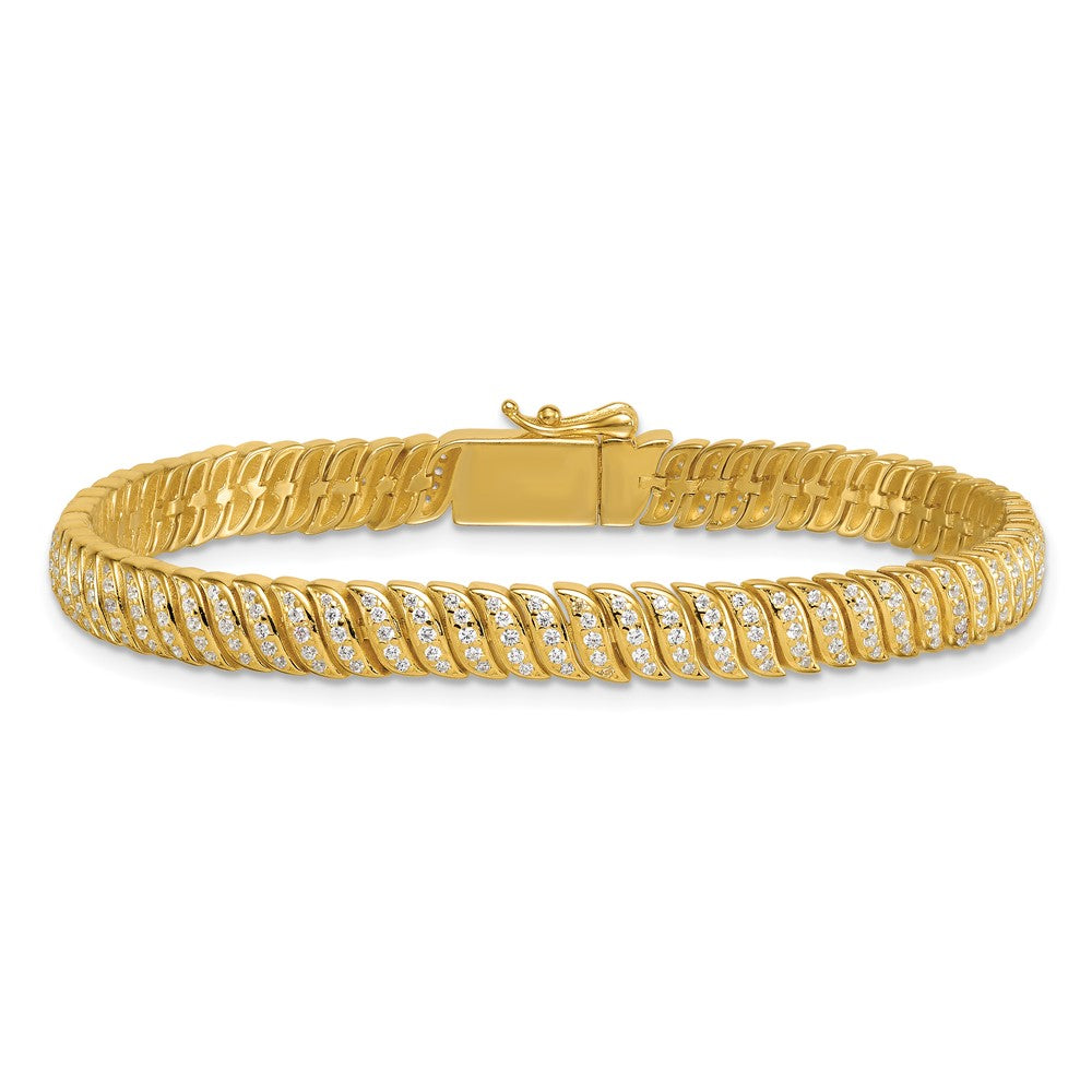 Shop Stylish 7-Inch Polished Fancy CZ S-Link Bracelet in Sterling Silver