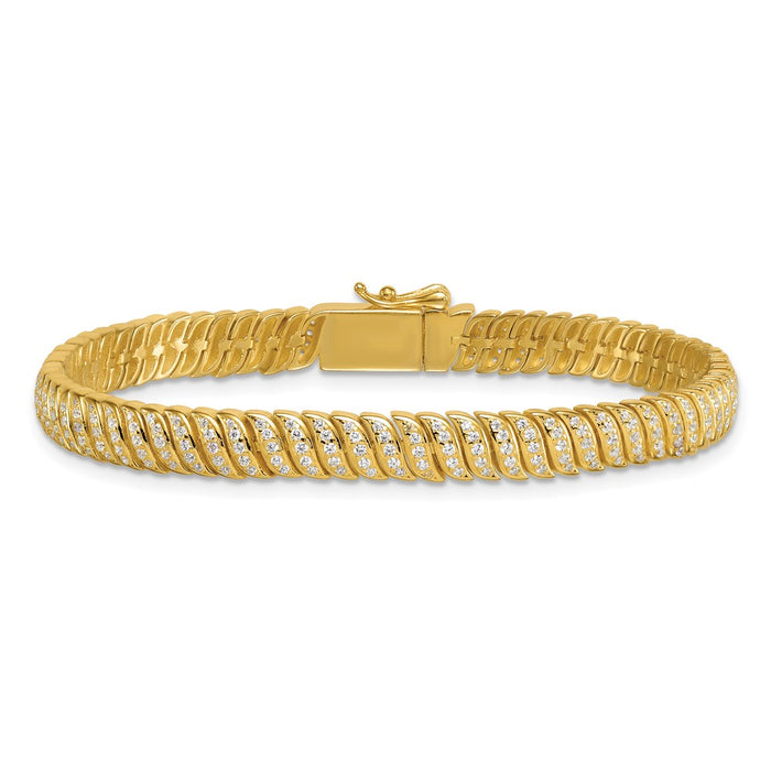 Shop Stylish 7-Inch Polished Fancy CZ S-Link Bracelet in Sterling Silver-3