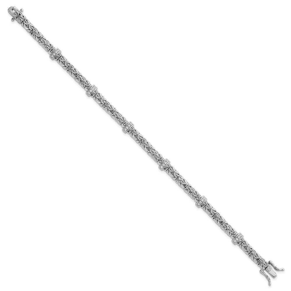 Buy Stylish Polished CZ Byzantine Link Bracelet - 7.75" Rhodium-Plated Silver