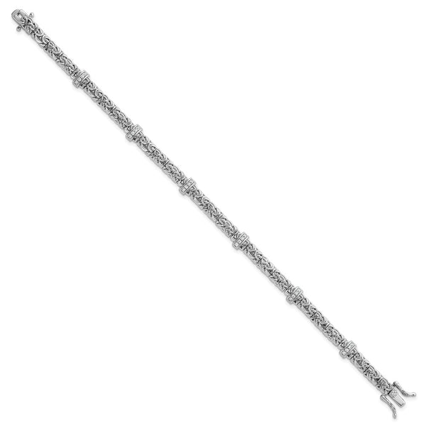 Polished CZ Byzantine Link Bracelet - 7.75" Rhodium-Plated Silver