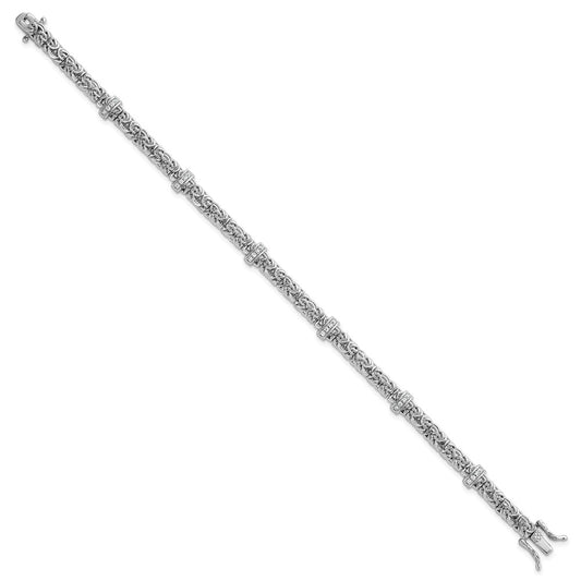 Buy Stylish Polished CZ Byzantine Link Bracelet - 7.75" Rhodium-Plated Silver