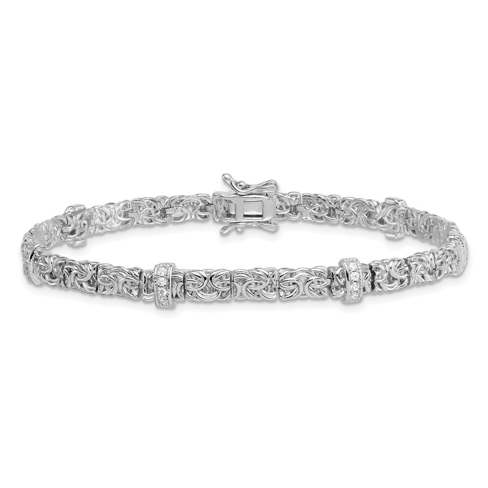 Buy Stylish Polished CZ Byzantine Link Bracelet - 7.75" Rhodium-Plated Silver