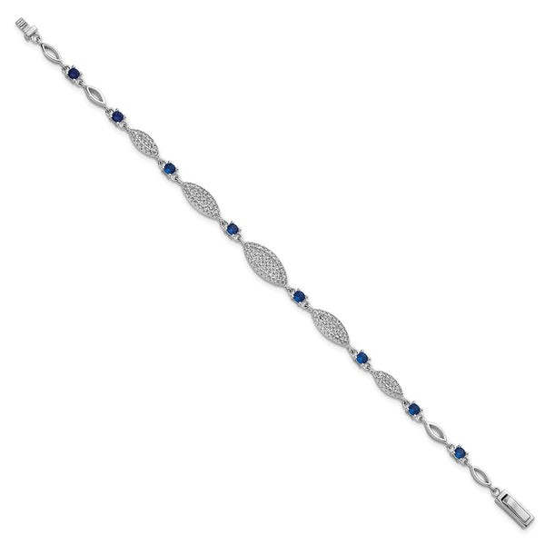 Rhodium-Plated Sterling Silver Marquise CZ Bracelet - 7 Inches