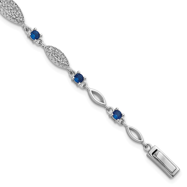 Rhodium-Plated Sterling Silver Marquise CZ Bracelet - 7 Inches