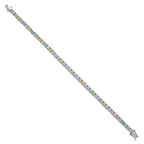 7.25-Inch Polished Sterling Silver Bracelet with CZ Gemstones