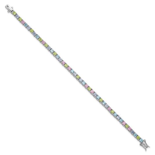 Shop Stylish 7.25-Inch Polished Sterling Silver Bracelet with CZ Gemstones