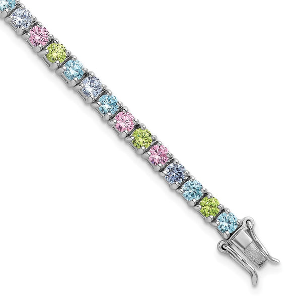 7.25-Inch Polished Sterling Silver Bracelet with CZ Gemstones
