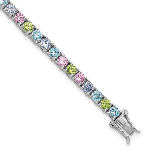Shop Stylish 7.25-Inch Polished Sterling Silver Bracelet with CZ Gemstones