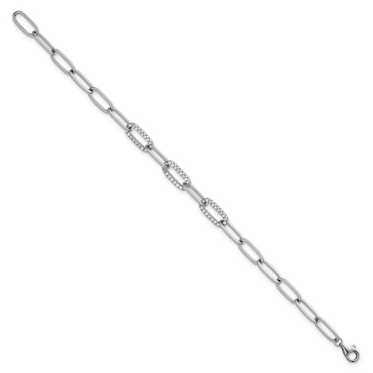 Shop Stylish 7-Inch Polished CZ Paperclip Chain Bracelet in Sterling Silver
