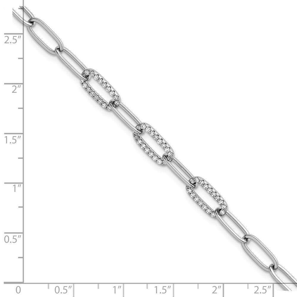 Shop Stylish 7-Inch Polished CZ Paperclip Chain Bracelet in Sterling Silver