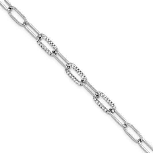 Shop Stylish 7-Inch Polished CZ Paperclip Chain Bracelet in Sterling Silver