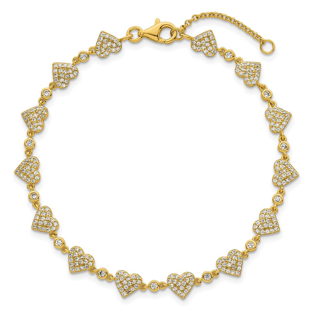 Shop Exclusive 7-Inch Polished Pave CZ Heart Bracelet in Sterling Silver