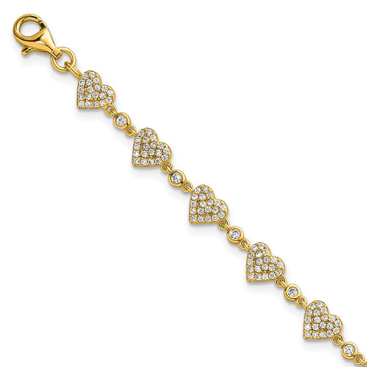Shop Exclusive 7-Inch Polished Pave CZ Heart Bracelet in Sterling Silver
