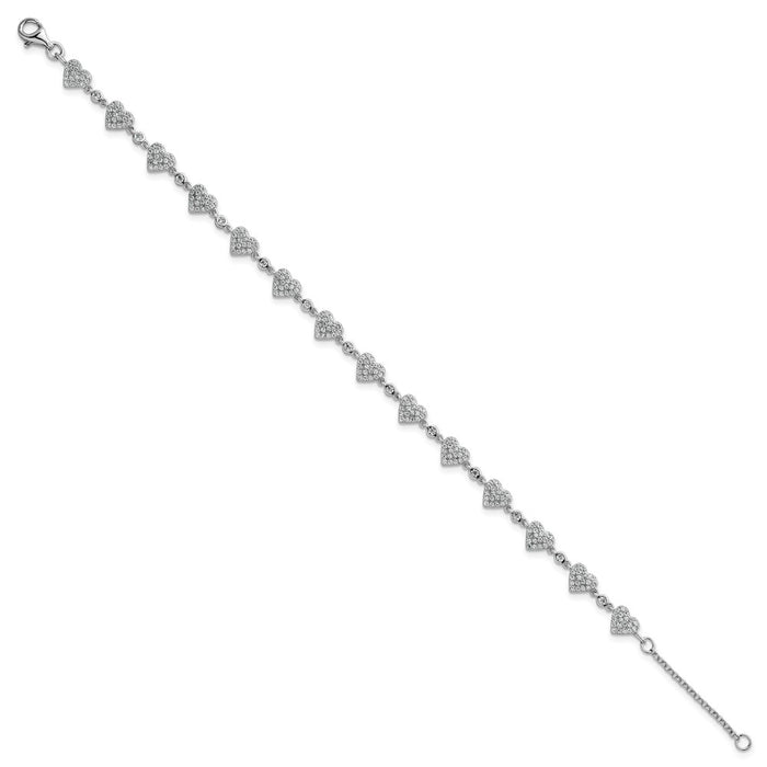 Exclusive Polished Pave CZ Heart Bracelet - 7" Rhodium-Plated Silver, Stylish Value-2