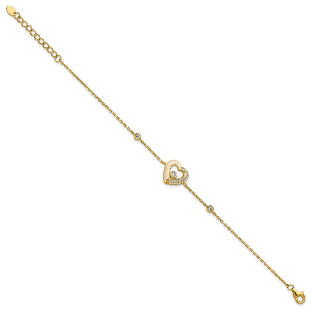 Shop Exclusive Polished Sterling Silver Heart Bracelet - 7" with CZ & Enamel