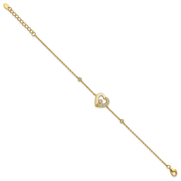 Polished Sterling Silver Heart Bracelet - 7" CZ Enamel