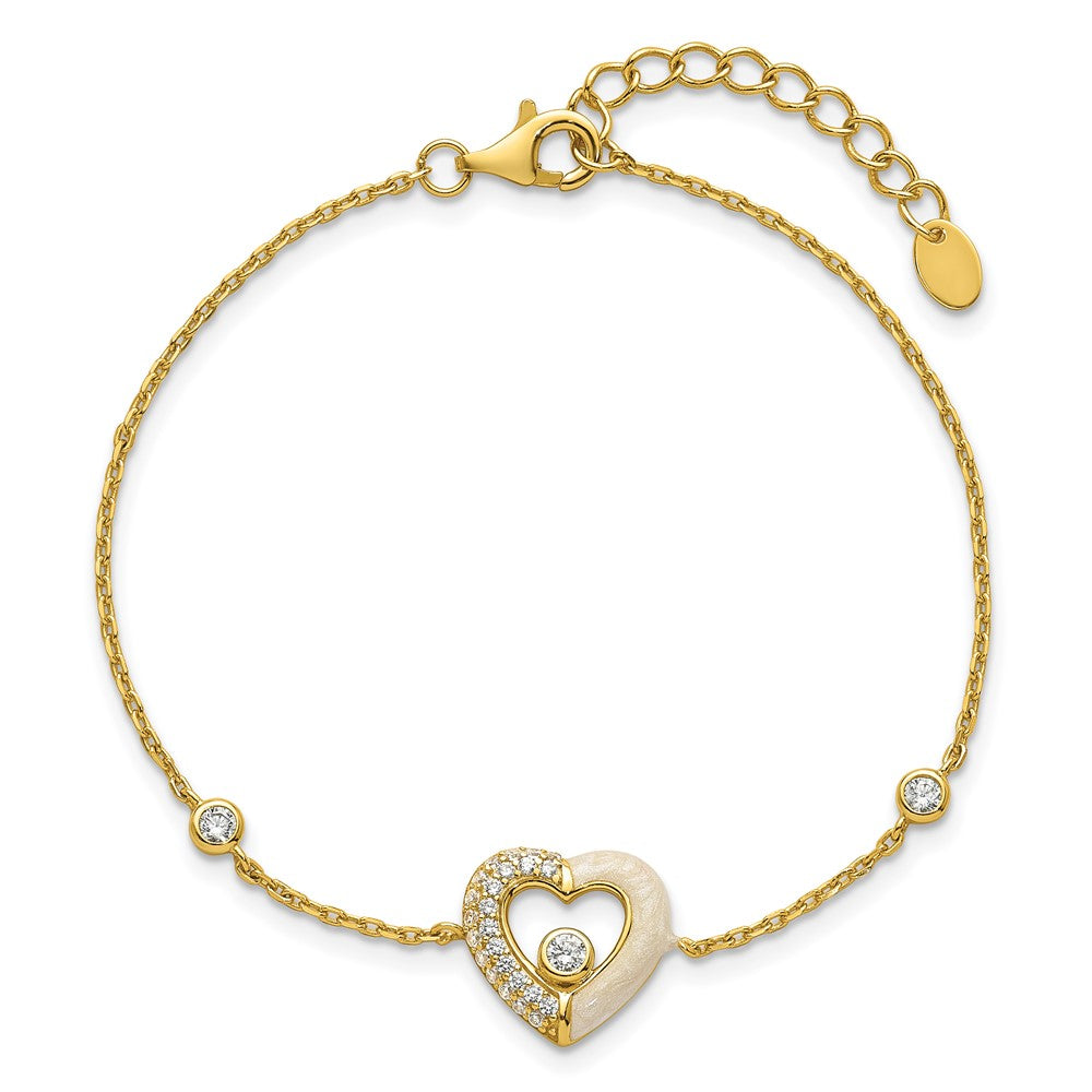 Shop Exclusive Polished Sterling Silver Heart Bracelet - 7" with CZ & Enamel