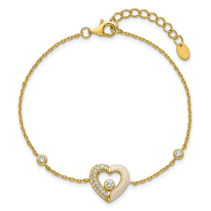 Shop Exclusive Polished Sterling Silver Heart Bracelet - 7" with CZ & Enamel-4