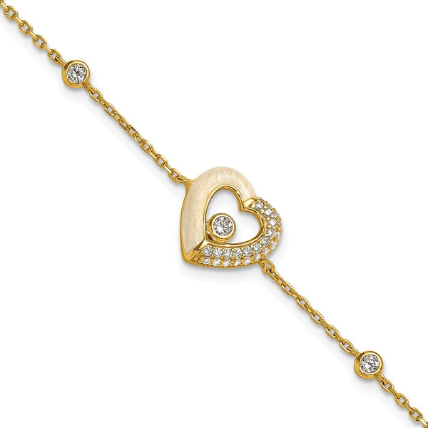 Polished Sterling Silver Heart Bracelet - 7" CZ Enamel