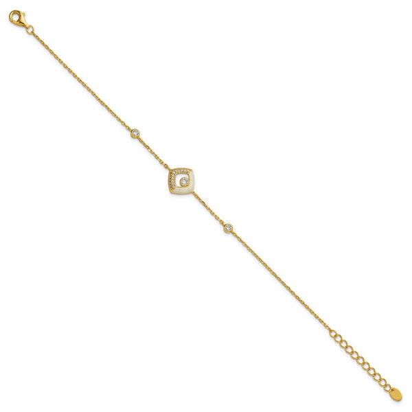7-Inch Sterling Silver Gold-Tone Bracelet with CZ & Enamel