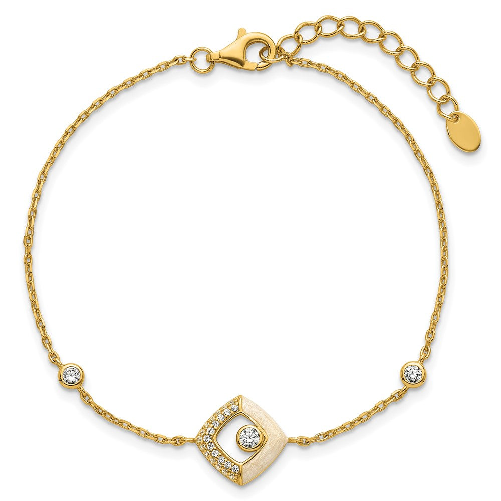 Exclusive 7-Inch Sterling Silver Gold-Tone Bracelet with CZ & Enamel - Affordable Luxury