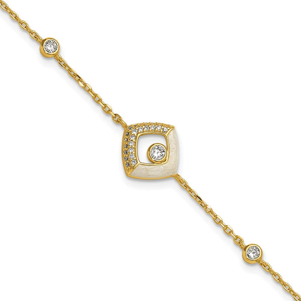 7-Inch Sterling Silver Gold-Tone Bracelet with CZ & Enamel