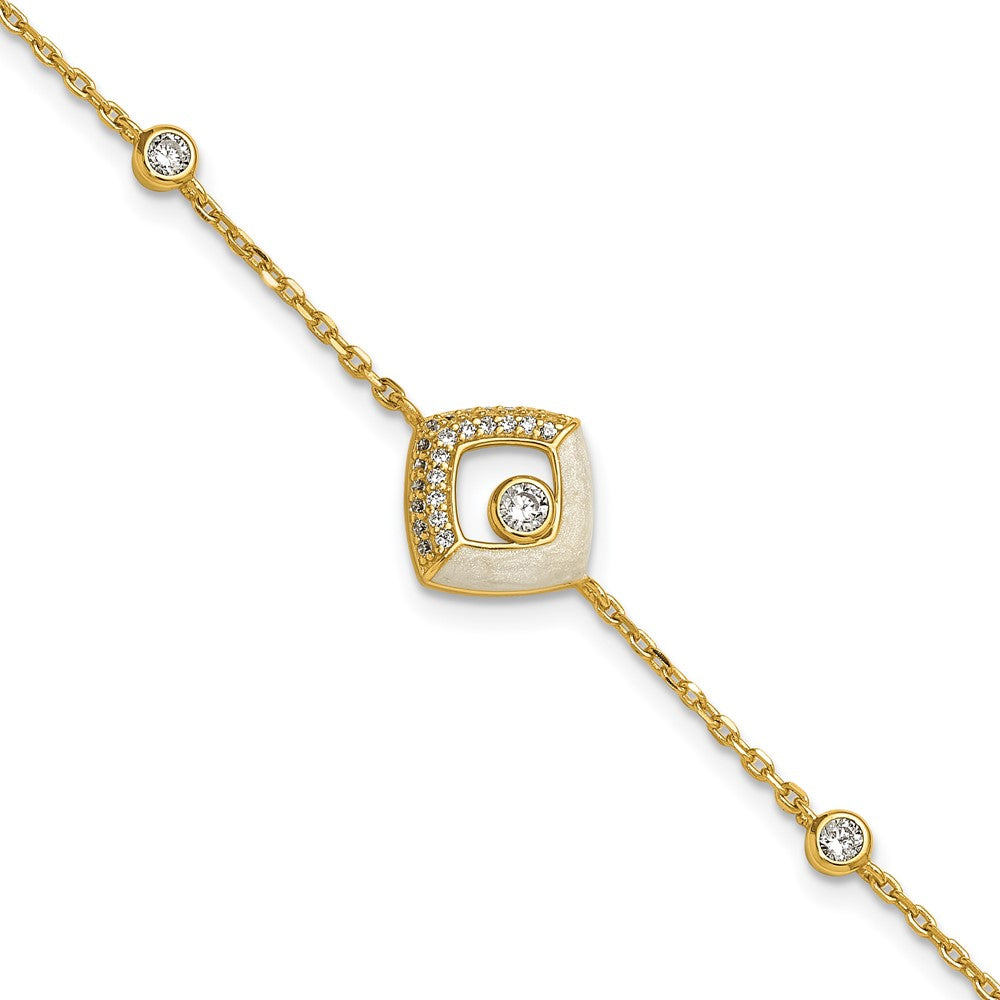 Exclusive 7-Inch Sterling Silver Gold-Tone Bracelet with CZ & Enamel - Affordable Luxury