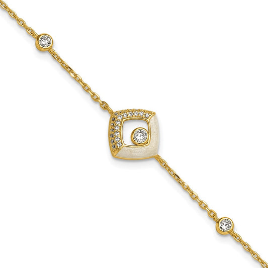 Exclusive 7-Inch Sterling Silver Gold-Tone Bracelet with CZ & Enamel - Affordable Luxury